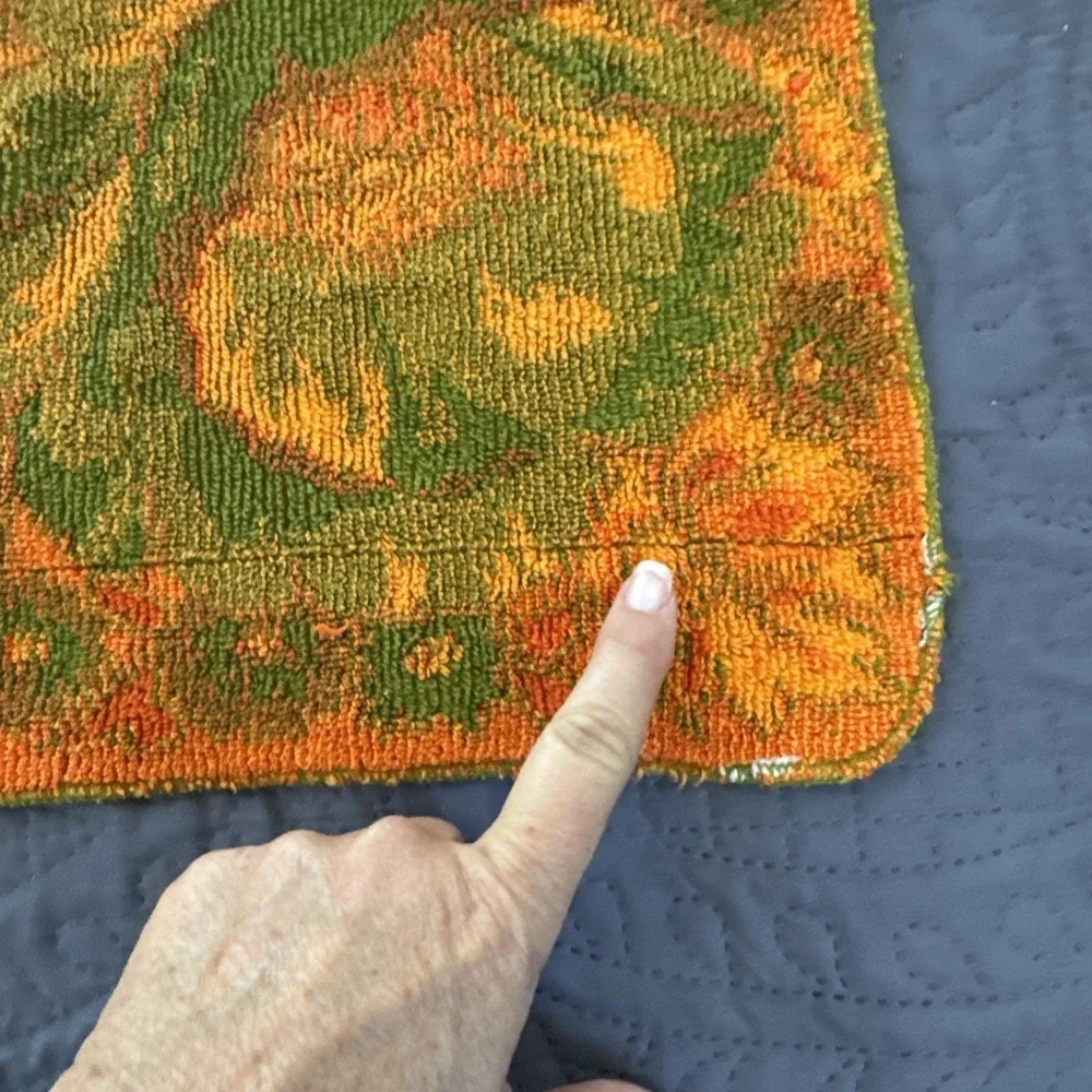 VTG Fieldcrest Orange Green Poppies 3 Towel Set Bath, Hand Towel and Washcloth